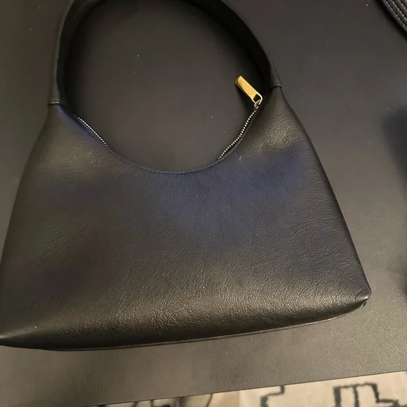 Mansur Gavriel Black Shoulder Bag with Curved Hobo Shape and Smooth Leather